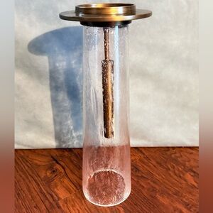 Studio A Seeded Glass Pillar Candle  Holder - Antique Brass - Medium